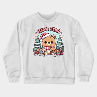 Festive Kawaii Mama Bear and Cub Crewneck Sweatshirt